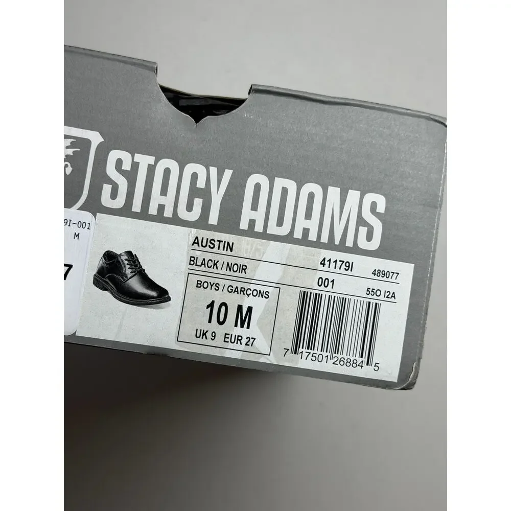 NEW! 10M Stacy Adams Austin Boys Lace-Up Oxford Shoe Black
